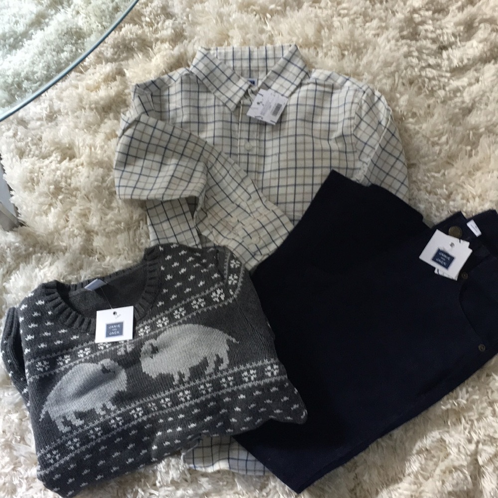 J J sweater long sleeve shirt corduroy navy pants.